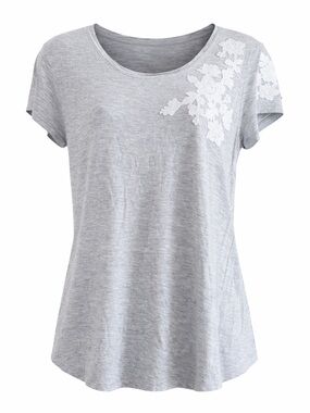 Simply Vera Vera Wang Gray Floral Appliqué Top Women’s Size M Soft Rayon Tee